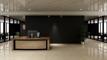 modern receptionist office for company logo mockup