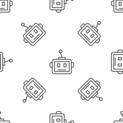 Grey line Artificial intelligence robot icon isolated seamless pattern on white background. Machine learning, cloud computing. Vector