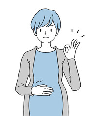 お腹に手をあててOKのポーズをする妊婦のイラスト