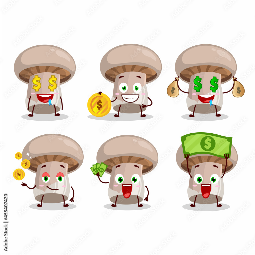 Sticker Portobelo cartoon character with cute emoticon bring money