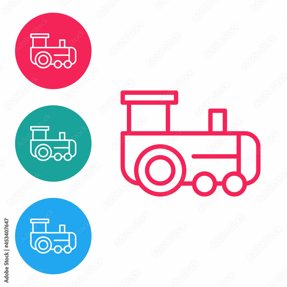 Wall mural red line toy train icon isolated on white background. set icons in circle buttons. vector