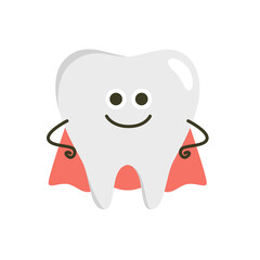 歯のイラスト。マントを付けた歯のキャラクター。