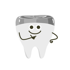 歯のイラスト。銀歯を被った歯のキャラクター。