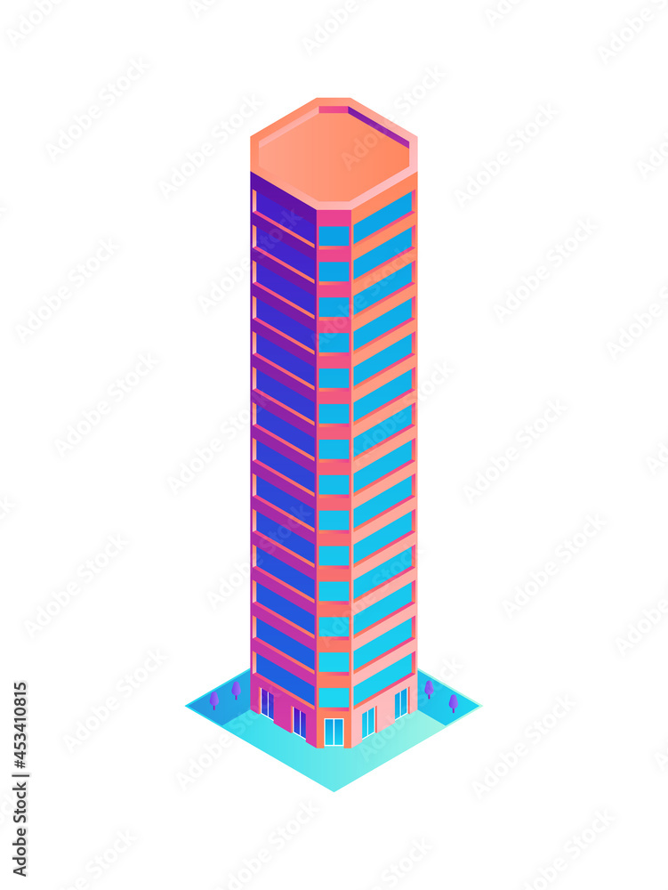 Sticker skyscraper isometric icon