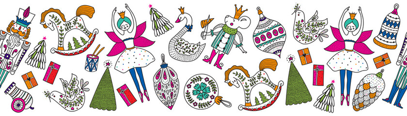 Сhristmas horizontal vector seamless Nutcracker border.  Seamless pattern can be used for wallpaper, pattern fills, web page background, surface textures.