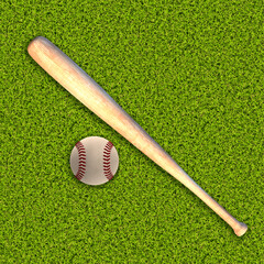 3D Baseball ball on grass