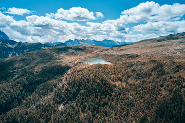 Beautiful mountain lake in nature valley at summer