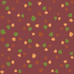 autumn pattern of multicolored leaves, leaf fall on a burgundy background, multicolored autumn.