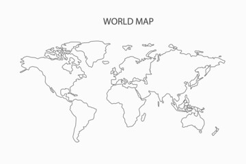 World map vector hand drawing by thin black line isolated on white background.