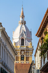 Belltower in the cathedral of cartagena Colombia