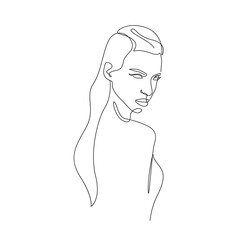 Woman Line Drawing. Abstract Minimal Female Figure Icon, Logo. Continuous One Line Woman Nude Illustration. Modern Trendy Contour Drawing. Vector EPS 10.