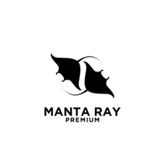 set pair Premium manta ray vector black logo design isolated white background