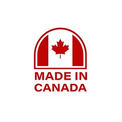 Made in Canada Label, Stamp, or Logo. With The National Flag of Canada and Maple Leaf