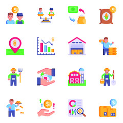 Icons Representing Agriculture in Flat Style

