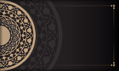 Black banner with luxurious ornaments and place for your logo. Template for postcard print design with Greek patterns.