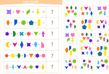  Logic game for children. Find the correct answer card for each example. Development of attention, memory, thinking