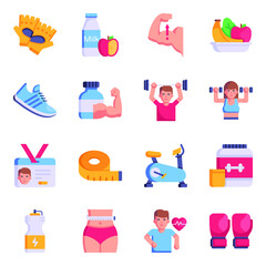 Set of Fitness Flat Icons from Gym Category

