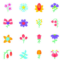 Colorful Set of Floral Flat Icons in Editable Style 

