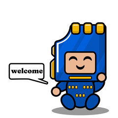 blue memory card mascot costume cute vector cartoon character saying welcome