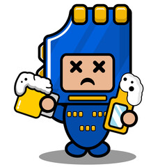 blue memory card mascot costume cute vector cartoon character drinking beer
