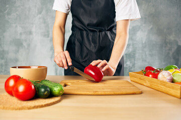 Cook woman Cooking healthy eating cutting board