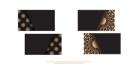 Black business card design with Greek patterns. Stylish business cards with a place for your text and vintage ornaments.