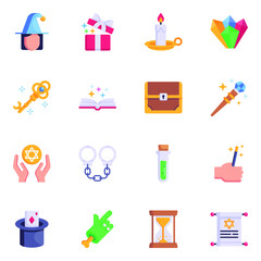 Set of Trendy Magicians Tricks Flat Icon Vectors

