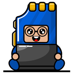 blue color memory card mascot costume cute vector cartoon character working