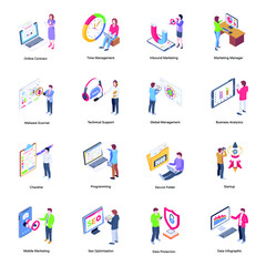 Trendy Set of Online Marketing Isometric Illustrations 

