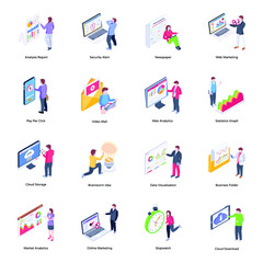 Fototapeta premium Set of Data and Analytics Isometric Illustrations