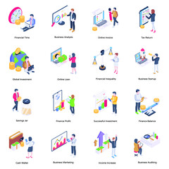 Collection of Finance Isometric Concept Icons

