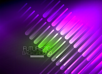 Bright neon color techno abstract background, shiny glowing neon lines in the dark background