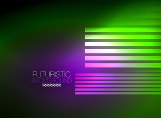 Bright neon color techno abstract background, shiny glowing neon lines in the dark background