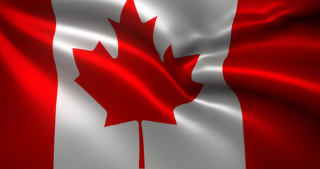 Canada Flag, Canadian flag with waving folds, close up view, 3D rendering
