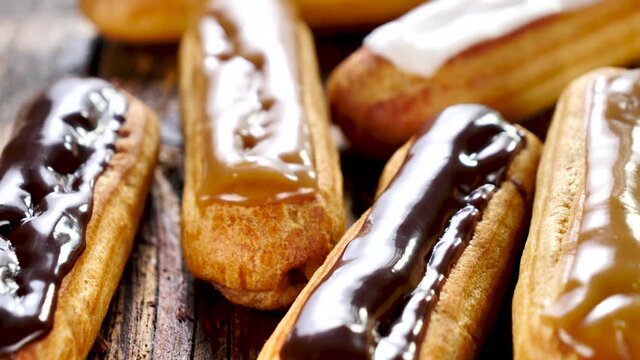 French pastry with cream dessert- eclair
