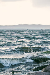 Strong waves on the mountain lake