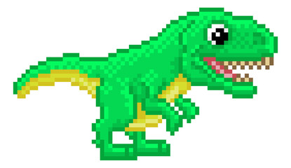 T Rex Pixel Art Dinosaur Video Game Cartoon © Christos Georghiou