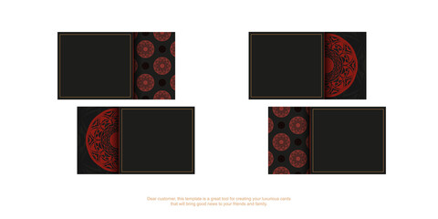 Business card design in black with red patterns. Vector business cards with place for your text and luxurious ornaments.