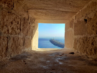 A window from the Citadel of King Qaitbay overlooking the banks of the Red Sea