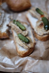 Sandwiches with soy meat, bread and cucumbers. Vegetarian food