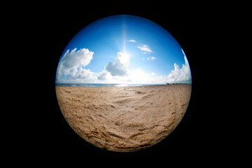 circle beach sea sun rays