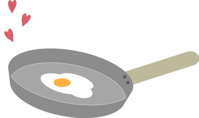 Fried egg on a frying pan with hearts