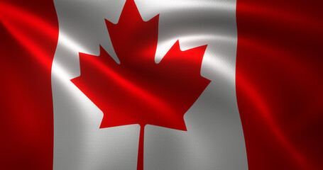 Canada Flag, Canadian flag with waving folds, close up view, 3D rendering