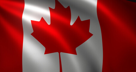 Canada Flag, Canadian flag with waving folds, close up view, 3D rendering