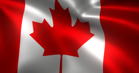 Canada Flag, Canadian flag with waving folds, close up view, 3D rendering