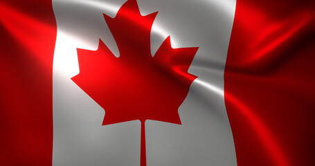 Canada Flag, Canadian flag with waving folds, close up view, 3D rendering