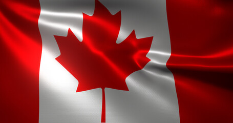 Canada Flag, Canadian flag with waving folds, close up view, 3D rendering