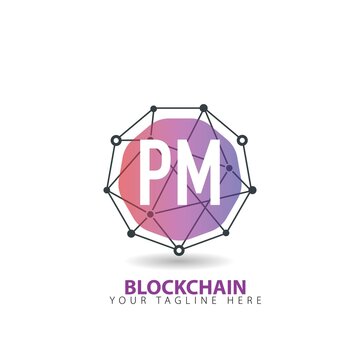 Initial Letter PM Blockchain Logo Design Template. Blockchain Logo Concept. Creative Cryptocurrency Hexagon Concept Logo Design