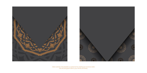 Gray ready-to-print postcard design with Greek patterns. Invitation card template with place for your text and vintage ornaments.
