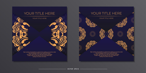 Invitation card design with place for your text and vintage patterns. Luxury Vector Ready-to-print blue color card design with luxurious patterns.